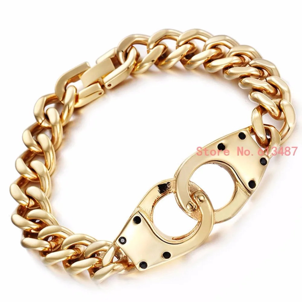 Men Handcuffs Bracelet Gold Stainless Steel Link Chain Bracelets Men