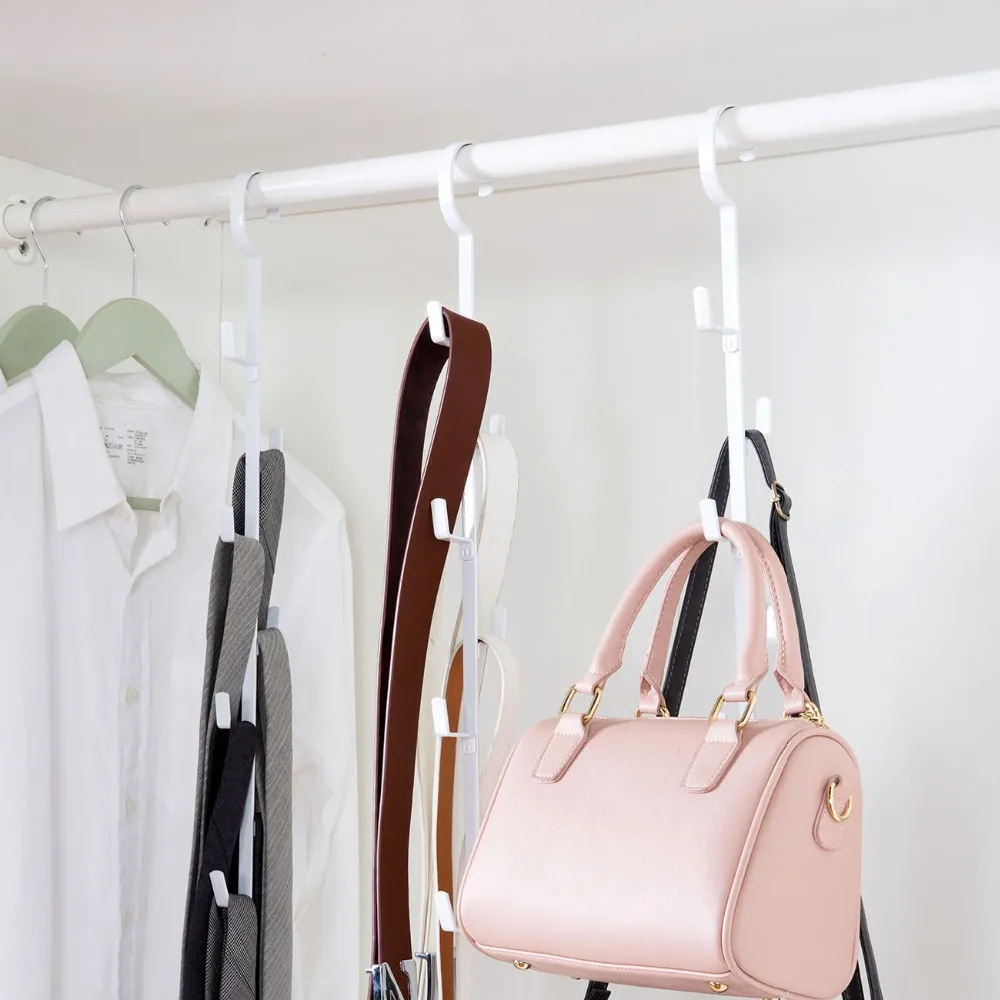 cheap Iron Art 7 Hooks Rack Multi function Shoes Tie Scarf Clothes Bag Hat Storage Hook Home Wardrobe Nail Free Hanging Coat Hook