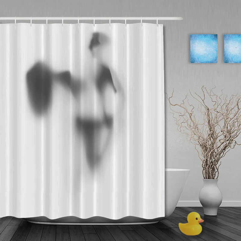 Halloween Black & White Hand Shadow Waterproof Fabric Shower Curtain Liner Hooks 