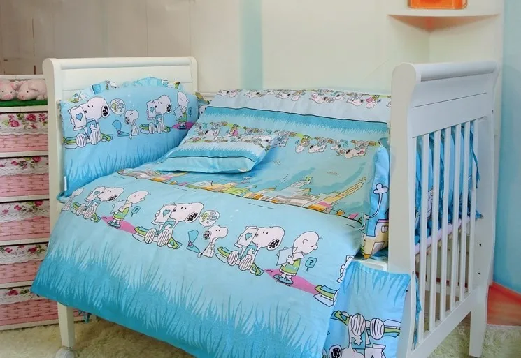 Promotion! 7pcs baby bedding products bedding sets cot quilt crib bumper bed sheet baby care (bumper+duvet+matress+pillow)