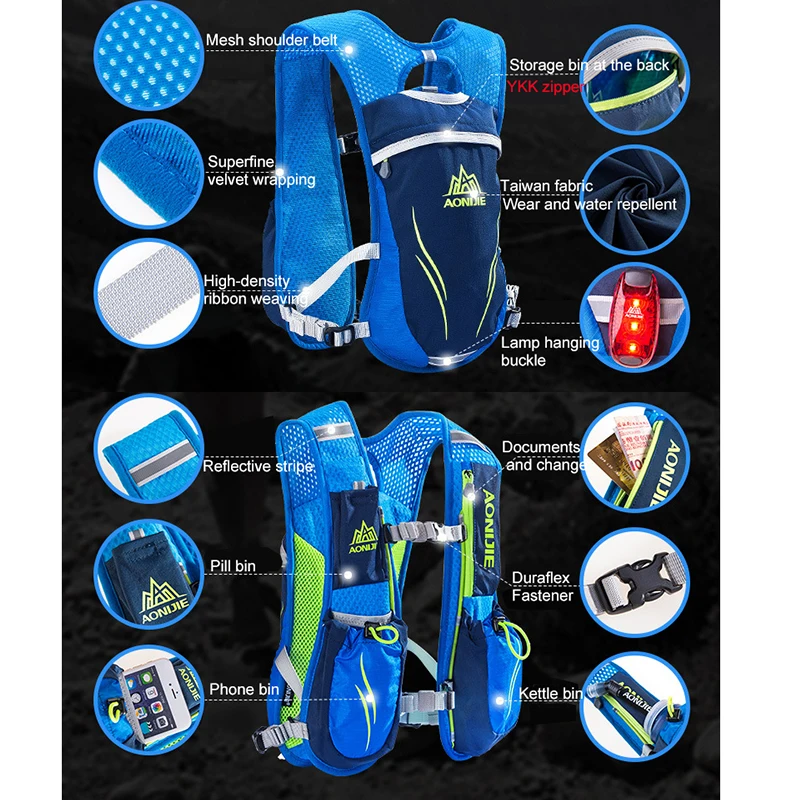AONIJIE correr maratón hidratación nailon 5.5L bolsas para correr al aire libre senderismo mochila chaleco maratón ciclismo mochila