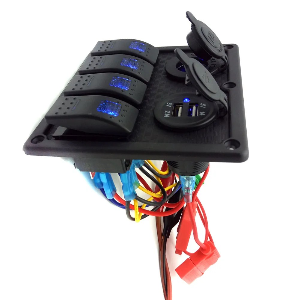 Waterproof 4 Gang Rocker Switch Panel With Dual USB Port & 12V Cigarette Lighter Socket Car Styling | Автомобили и мотоциклы