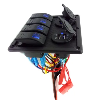 

Waterproof 4 Gang Rocker Switch Panel With Dual USB Port & 12V Cigarette Lighter Socket Car Styling