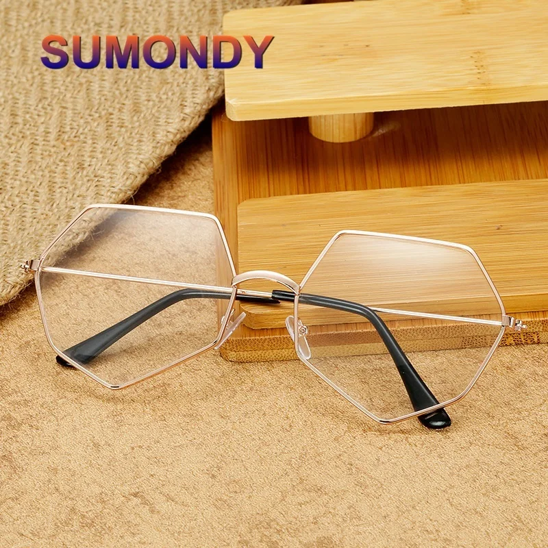 

SUMONDY Upscale Metal Glasses Frame Women Men Fashion Brand Designer Polygonal No Diopter Spectacle Elegant Eyewear Frames UF41