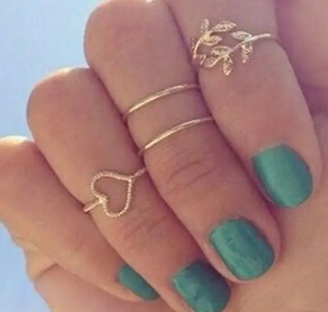 

New 4Pcs Simple Design Vogue Sweetheart Tree Leaf Leaves Nail Band Mid-Finger Knuckle Ring Set For Women