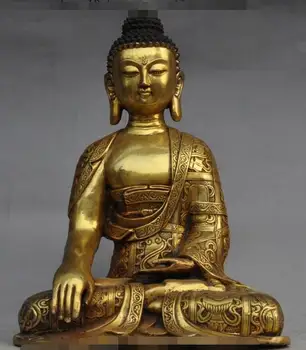 

S4854 16" old tibet buddhism bronze gilt fane pray sakyamuni Shakyamuni buddha statue