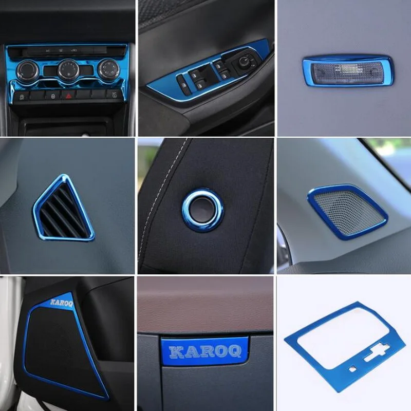 Tonlinker cubierta pegatinas para SKODA KAROQ 2017-18 estilo de coche 1-4 piezas de acero inoxidable Interior piezas azul estilo cubierta de la etiqueta engomada Tonlinker cubierta pegatinas para SKODA KAROQ 2017-18 estilo de coche 1-4 piezas de acero inoxidable Interior piezas azul estilo cubierta de la etiqueta engomada