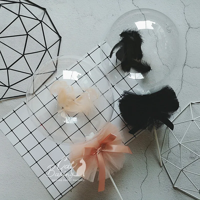 

Black Pink Feather Mesh Yarn Bow-knot Balloon Cake Decorations Birthday Party Decorations for Baking Cute Gifts