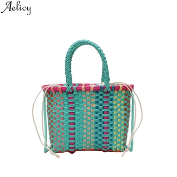 

Aelicy Fashion Multicolor Woven Basket Crossbody Bag Female New Brand Fashion Knitted Handbag Ladies Beach Small Shoulder Bags
