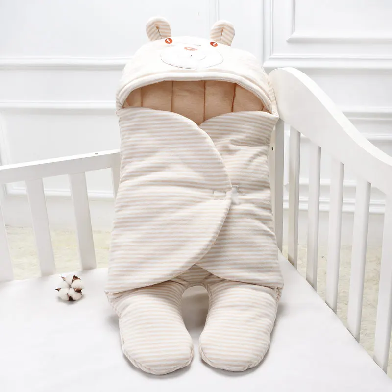 0-12 месяцев осенний детский спальный мешок картонный медведь с капюшоном конверт для новорожденного ребенка зимний Пеленальное Одеяло