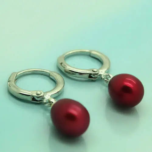 

Wholesale price 16new ^^^^Wine Red 7-8mm Cultured Freshwater Pearl Leverback Earring-Silver Tone