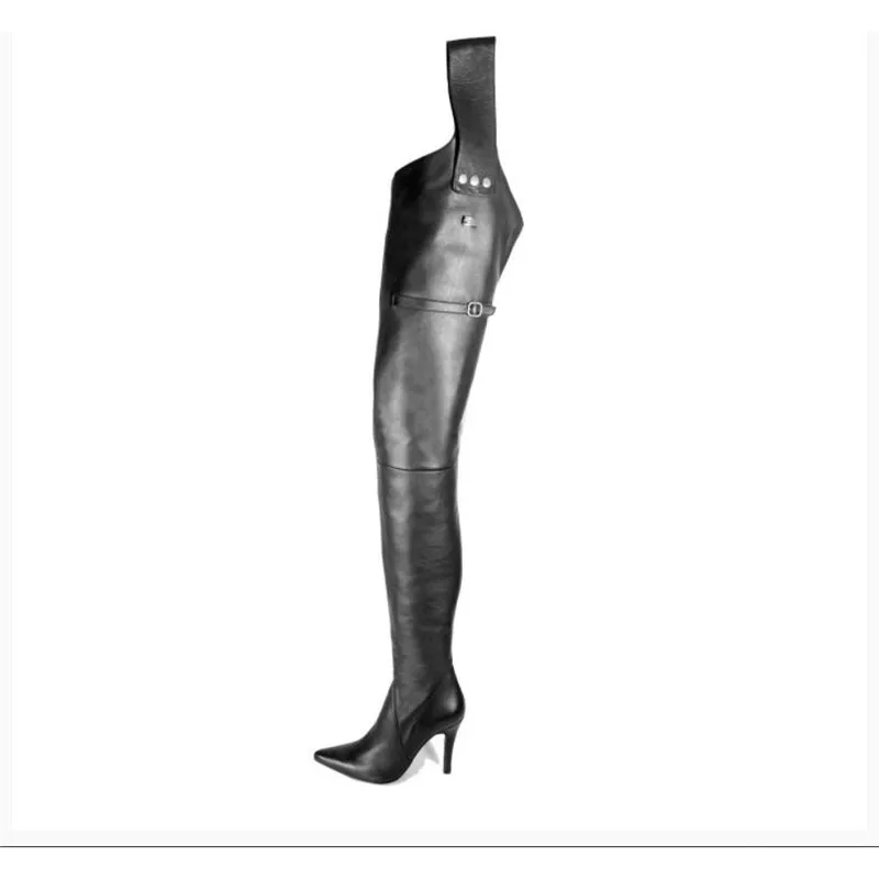 Chap Haute Bottes Chaussures Hauts Ceinturée Latérale Nouveau Bout Le Noir Glissière En Genou Sur Cuir Cuisse 2019 Talons Pointu Femmes Taille tw5gFq5