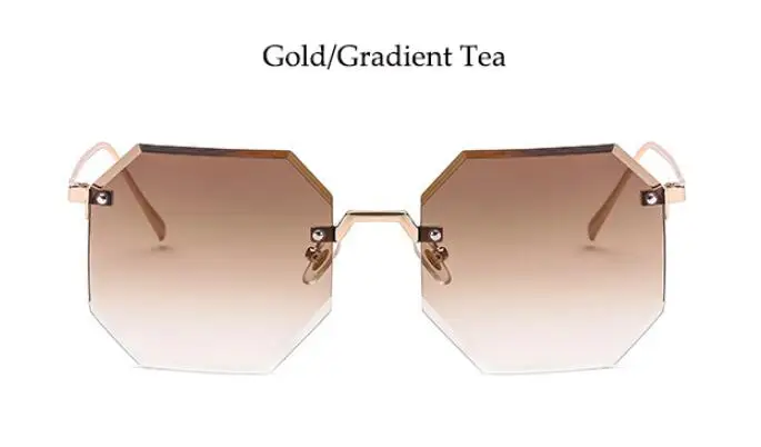 Большие прозрачные зеленые солнцезащитные очки без оправы, женские модные брендовые градиентные линзы, оттенки для женщин, 90 s, большие Восьмиугольные солнцезащитные очки - Цвет линз: gold tea