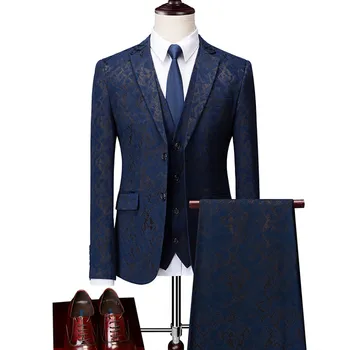 

(Coat Pants Vest) Suit 3 Piece Plus / Men's Business Gentleman High-end Custom Luxury Print Party Wedding Slim Blazers M-6XL