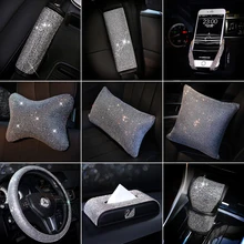 Роскошные Стразы, кристальная Накладка для ремня безопасности автомобиля, подушка для шеи, поддержка талии, чехол для рулевого колеса, авто аксессуары для интерьера