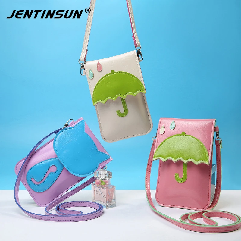 2017 New Summer Women Fashion Shoulder Bags PU Leather Cartoon Phone