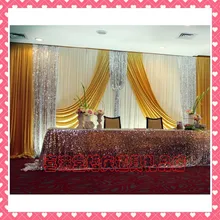 Romantic golden Ice Silk Wedding Backdrops for Wedding Decoration Stage Backdrops Curtain with sequin