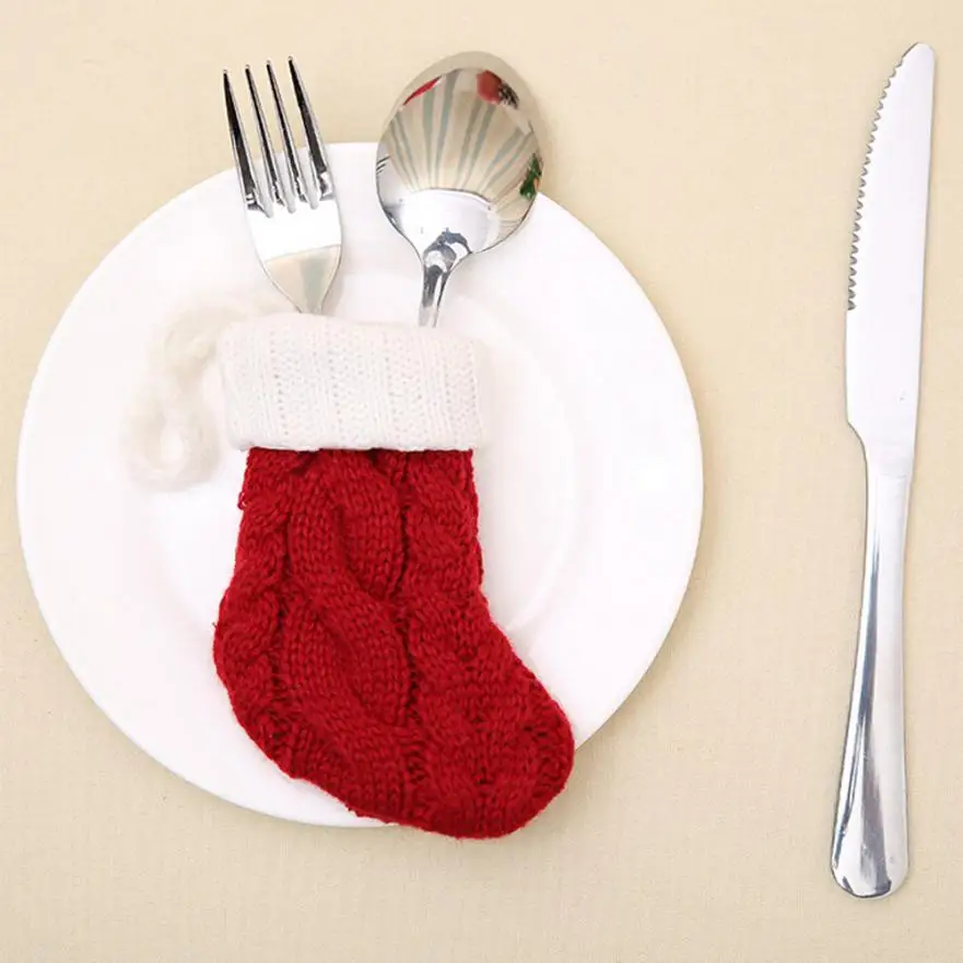 Christmas Stocking Decorative Tableware Fork Set Christmas Hat Storage 