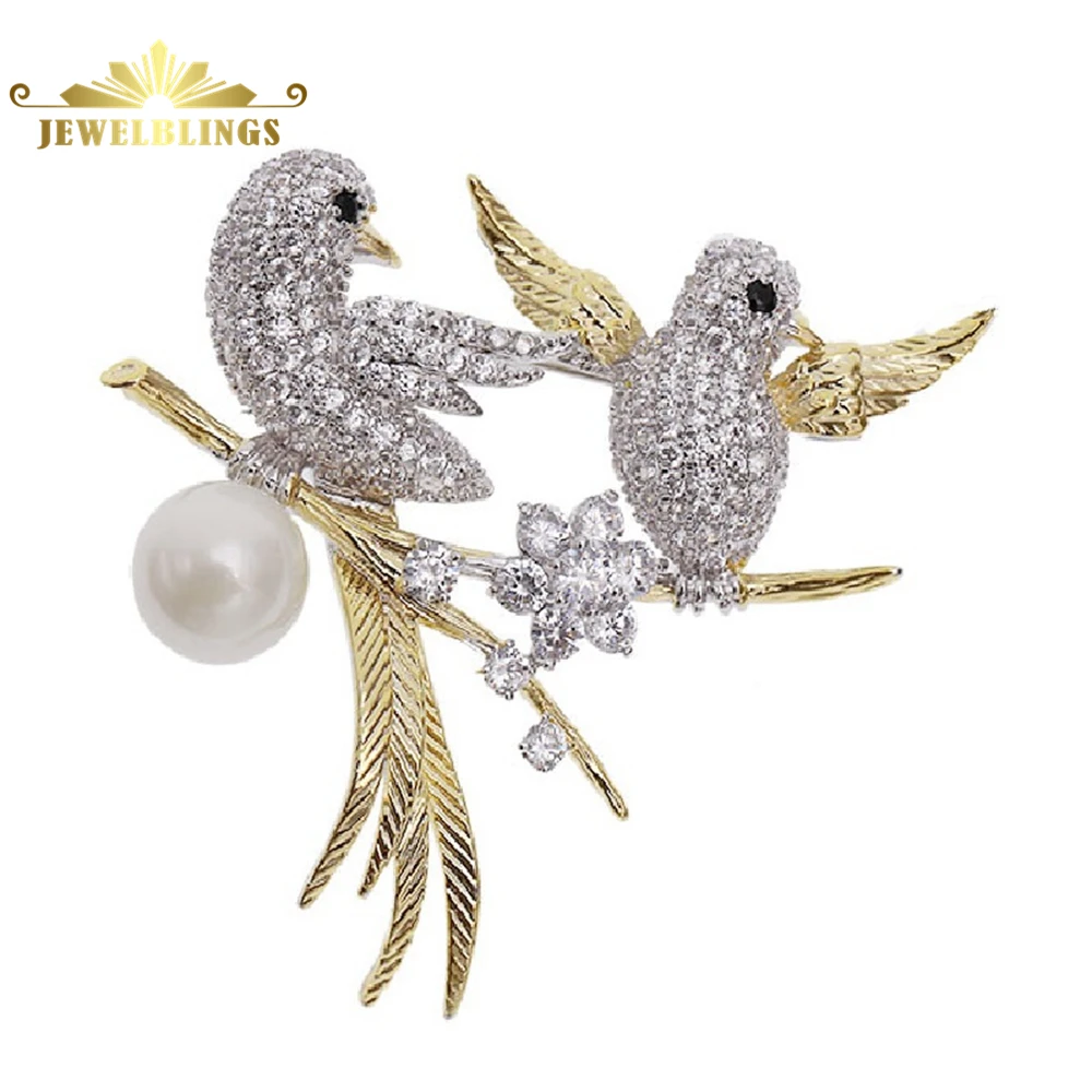 

Gorgeous Silver Tone Micro Pave Lovely Bird Mother and Child Brooches Silver Tone Shell Pearl Twig Double Bird Pins New Mom Gift