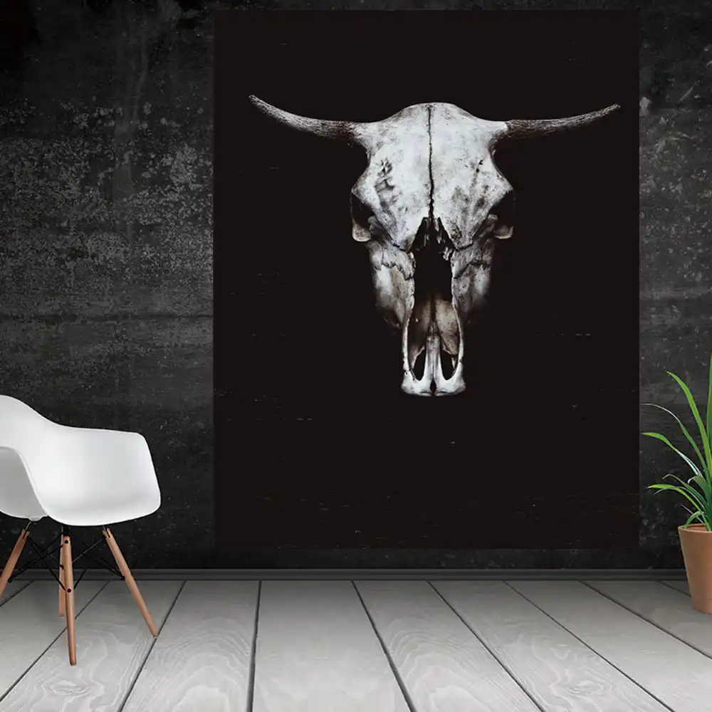 Nordic Canvas Painting Black White Cow Skull Animal Face Print