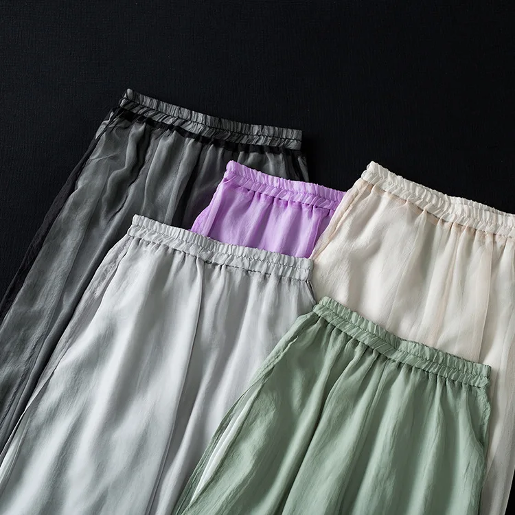 Оригинальные летние женские шифоновые прямые брюки девять брюки с высокой талией свободные двойные широкие брюки