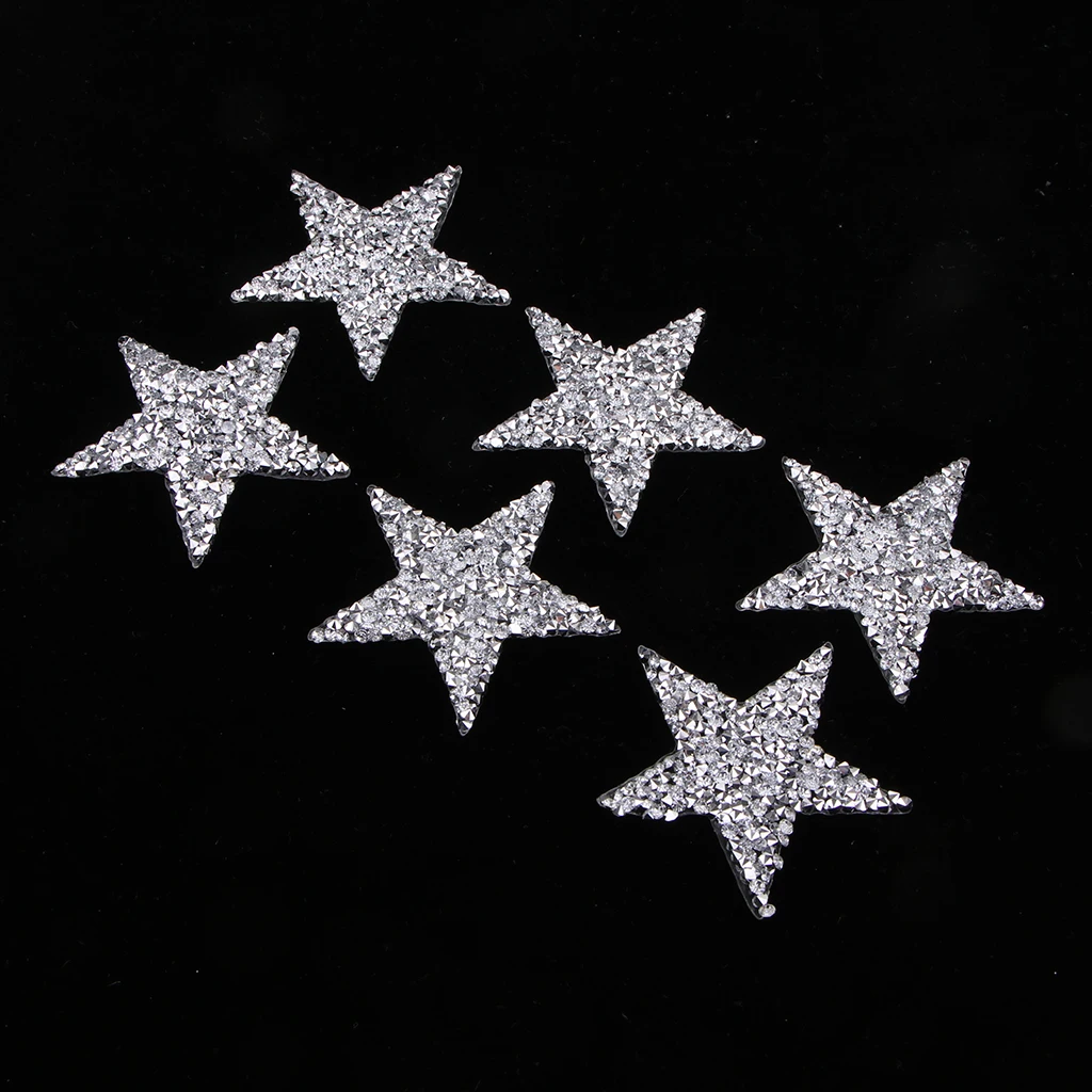 6x Small Crystal Star Patches Iron Sew On Clothes Bag Rhinestone Badge Patch