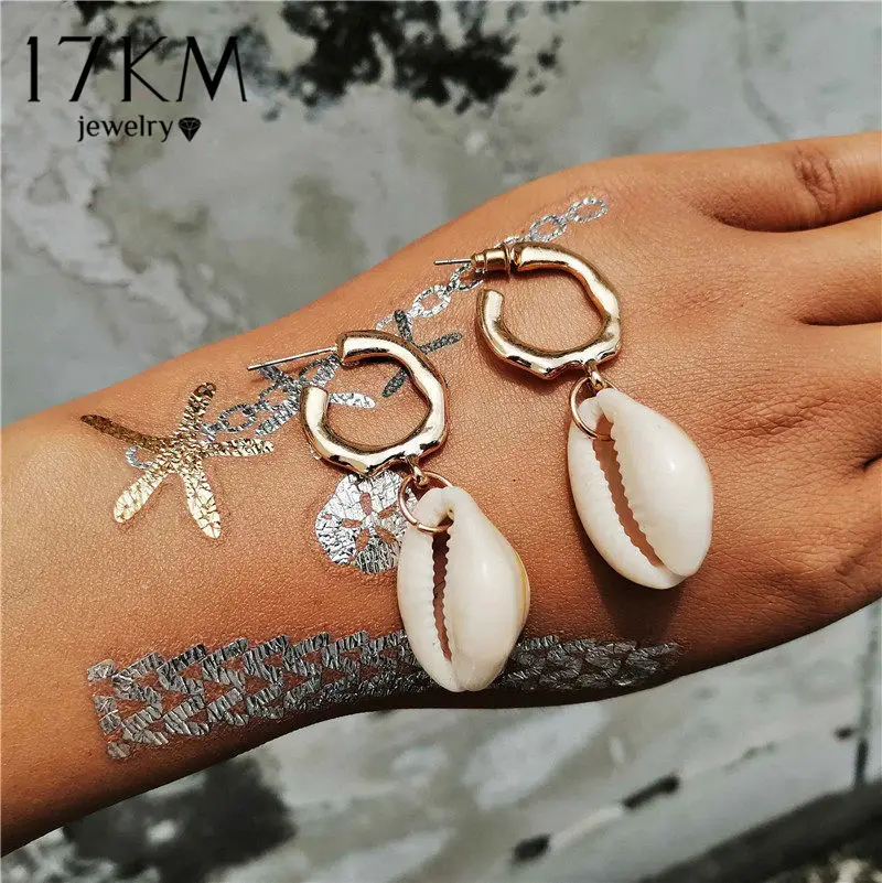 

17KM Bohemian Sea Shell Conch Drop Earrings For Women 12 New Metal Big Circle Dangle Earring 2019 Fashion Female Shell Jewelry