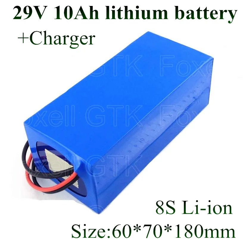 

GTK 29v 10ah lithium battery pack BMS 15a 400w 500w motor bateria 28v 30v electric sofa 29v battery 25v 26v 31v 33.6v + Charger