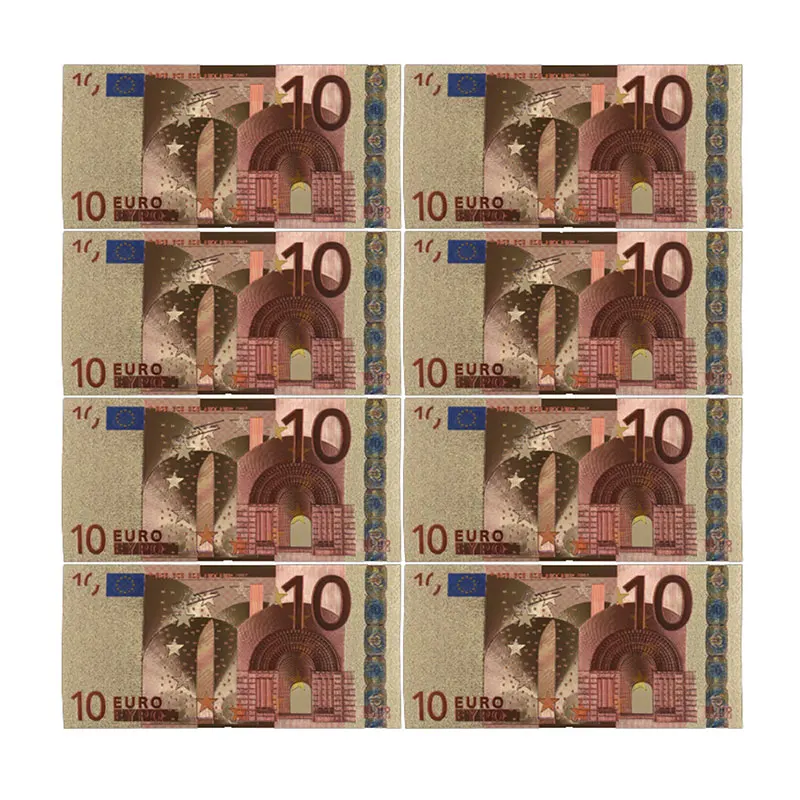 Цветные Банкноты евро 10 шт/партия 10 евро банкнота из золотой фольги для коллекции и подарков ЕС деньги изысканный ремесло