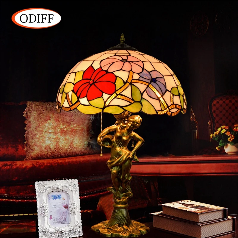 

eusolis 16-inch Mosaic Crystal Table Lamp Stained Glass Vintage Light Led Bedside Lamp Turkish Lamps Abajur Para Quarto Decora