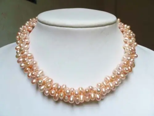 

Miss charm Jew.644 necklace 3 strands twisted pink pearl rice beads