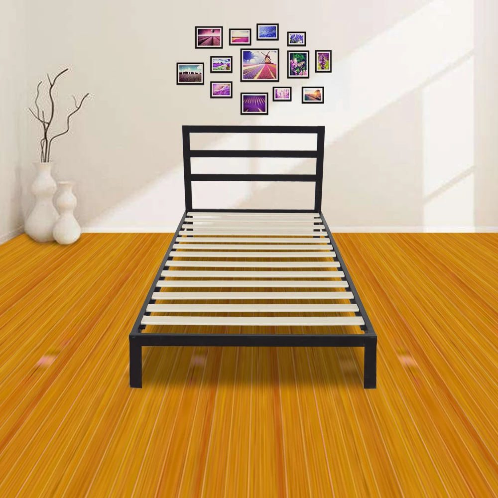Twin Size Metal Iron Bed with Bar Head Black Dropshipping