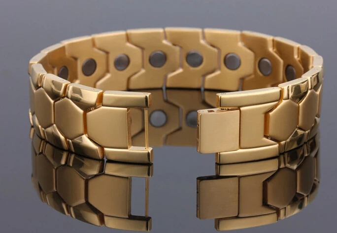 Gnayy золотые украшения Нержавеющая сталь Германий магнитная терапия здоровья Средства ухода за мотоциклом мужские браслет 17.8 мм 8.3 дюймов подарки партии