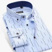 Вертикальные Полосатые с принтом 70% хлопок элегантные Брендовые мужские Умные повседневные рубашки на пуговицах воротник с длинным рукавом легкий уход мужские рубашки