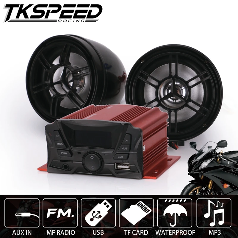 

Red 12V Waterproof Universal Sound System SD USB MP3 Motorcycle Audio Remote Control Stereo 2 Speakers