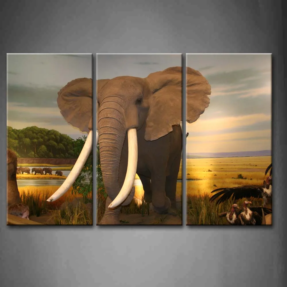 Настенная картина в рамке фотографии Elphant дерево пастбище принт на холсте Home Decor