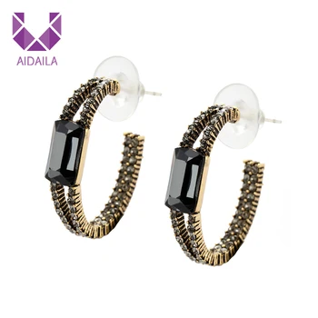 

Women Hoop Earrings with Full Rhinestone High Quality Needle 925 Sterling Silver Fashion Design Vintage Party Gift Gold Color