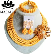 Модные африканские бусины светло-хаки нигерийские Свадебные африканские бусы комплект ювелирных изделий Кристалл p-4095