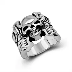 Ретро мода титановая сталь царствующий череп кольцо панк мужские ювелирные изделия панк кольцо