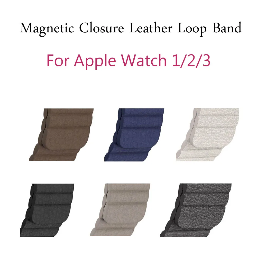 

1:1 Genuine Leather Loop Band for Apple Watch Band 42mm 38mm Series 3 2 1 Adjustable Magnetic Closure Strap Bracelet