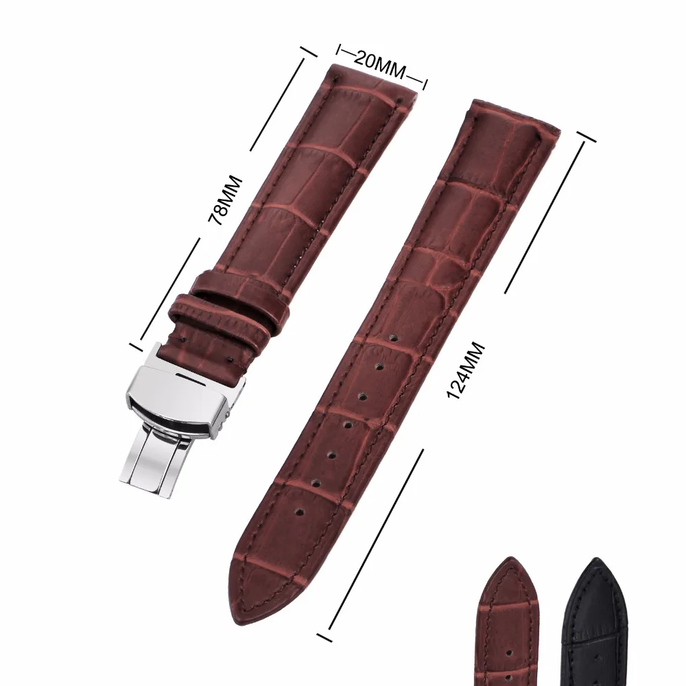 

Luxury Brown Genuine Leather Butterfly Deployant Clasp Watchband 18 20 22 24mm Replacement Watch Strap for Men and Women