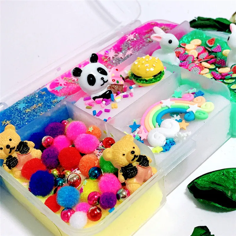 

Hot Fluffy Slime Charms Accessories Cute DIY Cloud Rabbit Panda Rainbow Fruit Slime Kit Kids Children Students Educational Toys