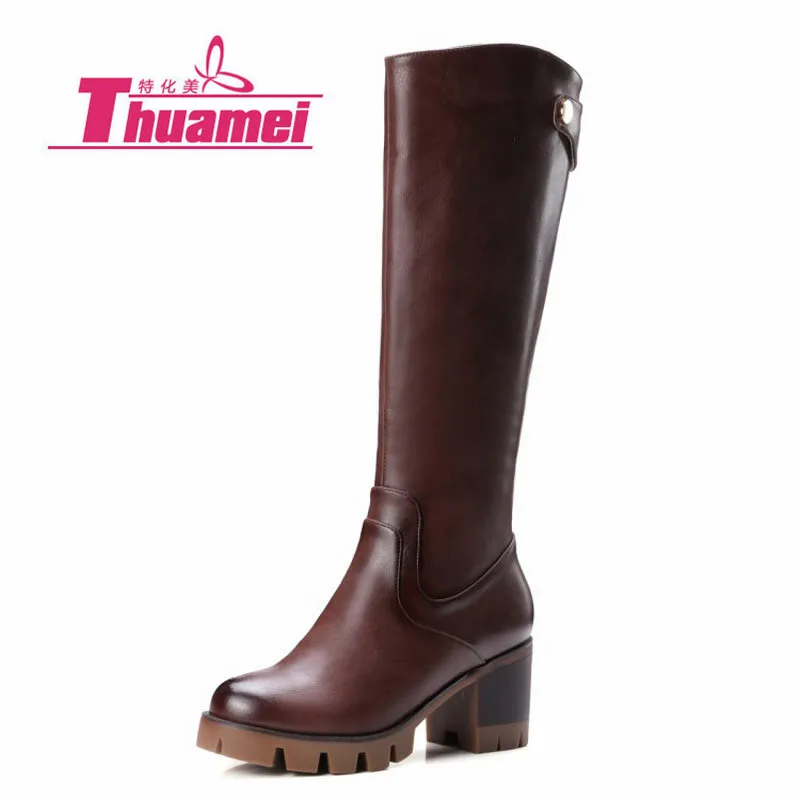

Platform High Heels Comfortable Motorcycle Women Boots Snow Fashion Autumn Knee High Boots Shoes Woman Botas #Y0770323F