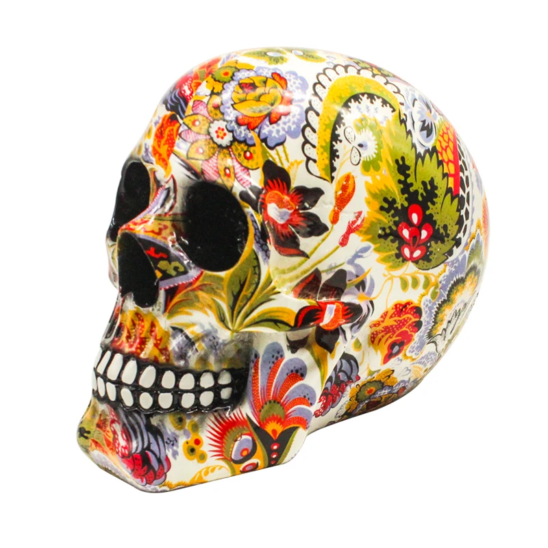 

Horror Skull Decoration Resin Skeleton Skull Color Flower Painting Halloween Home Bar Table Desktop home Decoration Craft Gift