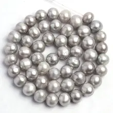 8-9 мм серая натуральная пресноводная жемчужная нитка с широкими бусинами 1" A