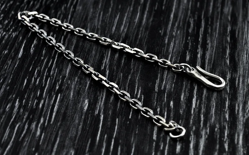 Браслеты из стерлингового серебра 925 пробы для мужчин и женщин, винтажные панк браслеты на цепочке, простой дизайн с крючками, очаровательные мужские браслеты