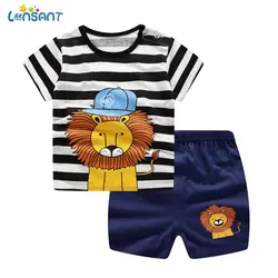 LONSANT/летний комплект одежды для маленьких мальчиков, хлопковая футболка с короткими рукавами и принтом в полоску + пляжные шорты