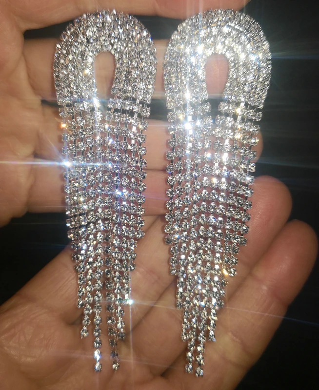 

Bridal Earrings Sparkling Rhinestone Crystal Long Tassels Link Fringe Dangle Earring Wedding Party Jewelry Ladies Gifts