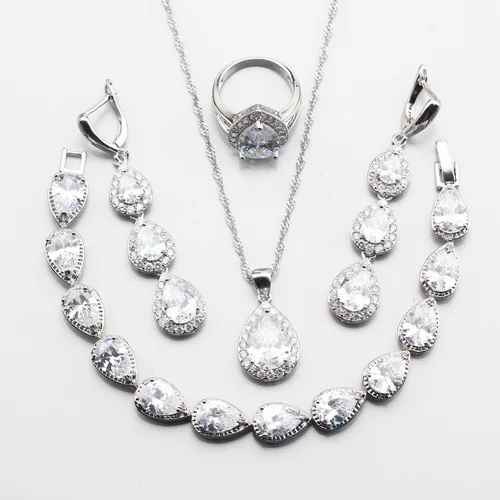 Благородный белый цикроний, Кристалл 925 пробы серебро чудесные украшения наборы для Для женщин кольцо Размеры 6,#7,#8,#9,#10# подарочная упаковка W199 - Окраска металла: Чистый золотой цвет