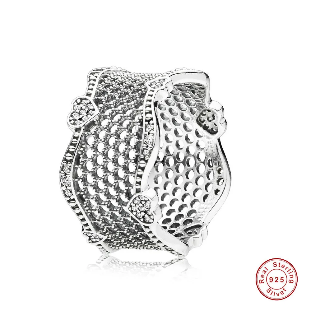 

Authentic 925 Sterling Silver Pandora Ring Lace Of Love Rings With Crystal For Women Wedding Party Gift Fine Jewelry